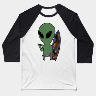 surfing Alien - We come in peace Baseball T-Shirt